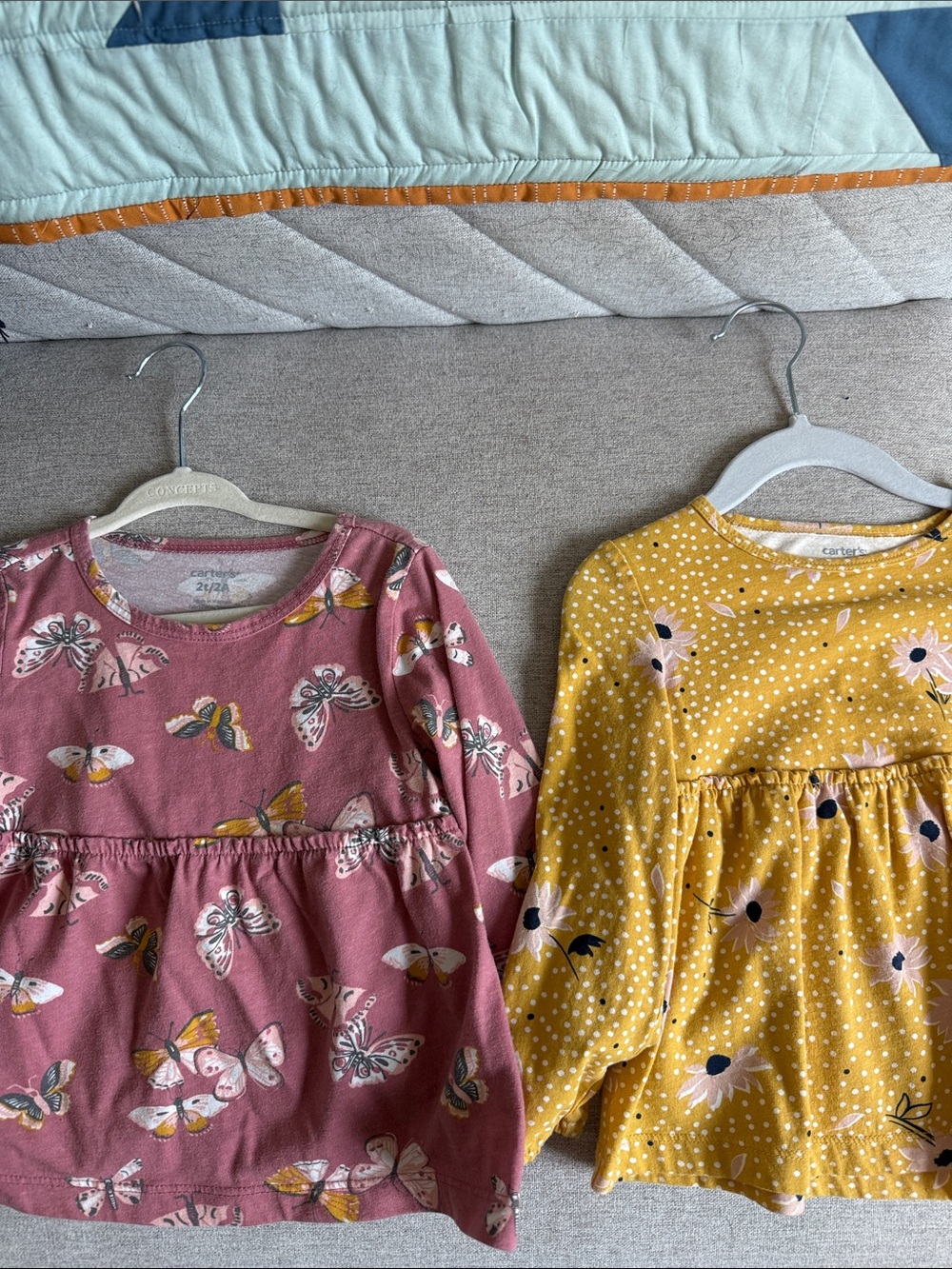 Carter's Girls Butterfly & Floral Peplum Tops — Rose Pink & Mustard